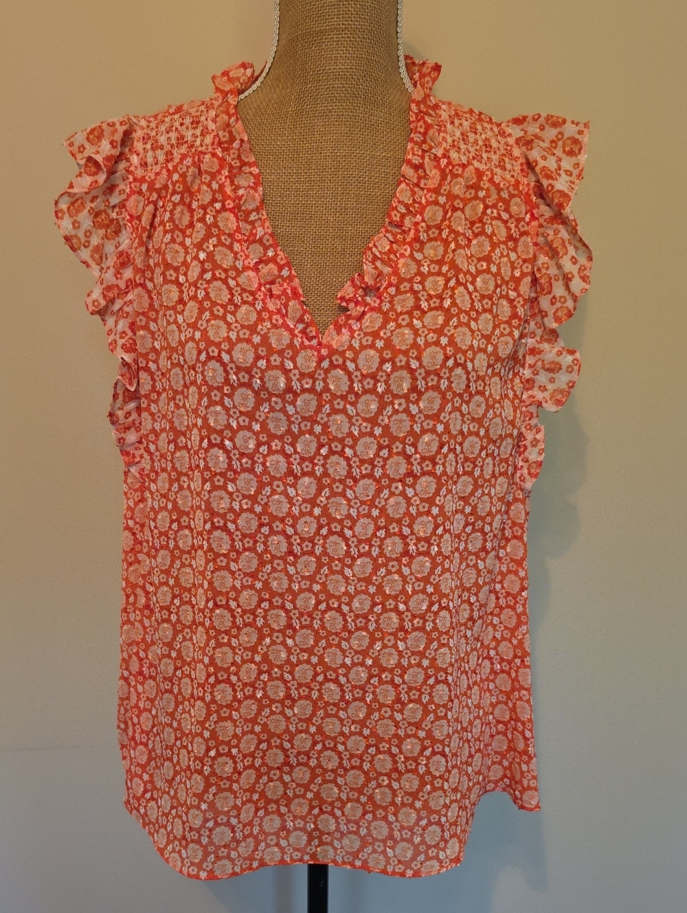 Rachel Zoe Coral Floral Ruffle V-Neck Camisole